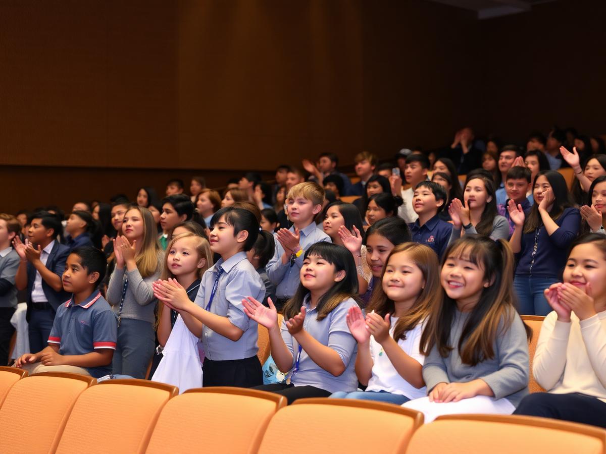 Evento escolar com alunos e famílias