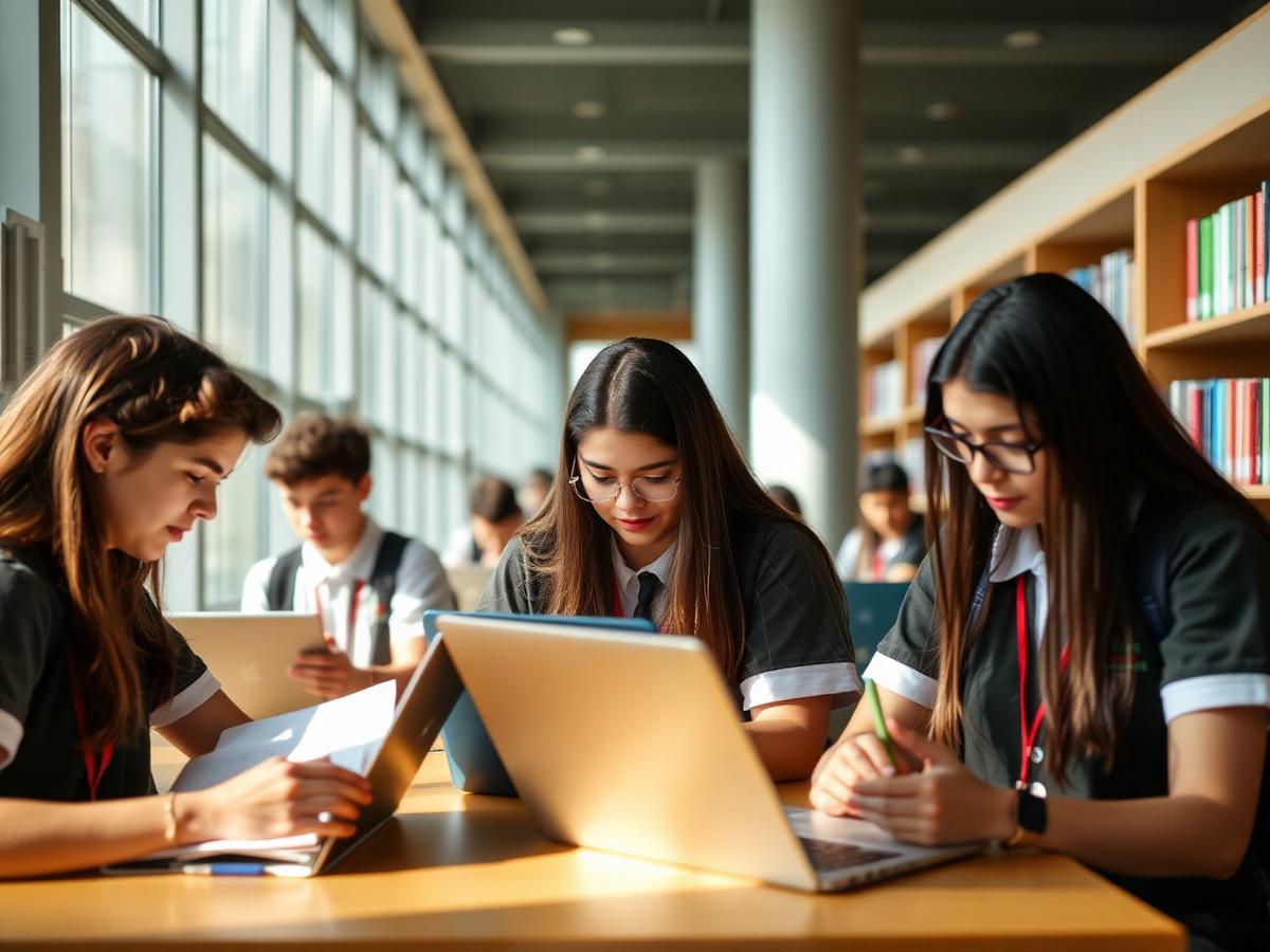 Estudantes do Ensino Médio estudando na biblioteca